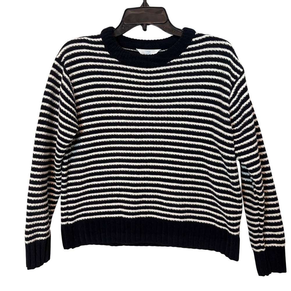 Time and Tru Navy‎ White Striped Crewneck Sweater Preppy Coastal M